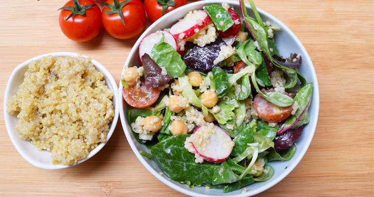Mixed Greens Quinoa Salad with Roasted Tofu
